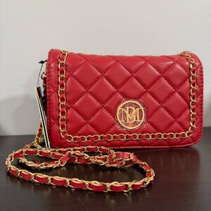 BNWT Badgley Mischka Red Quilted Crossbody Purse with Gold Chain Strap